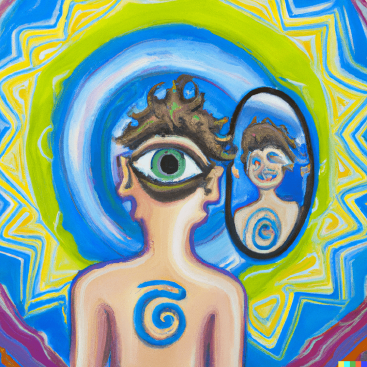 DALL·E 2022-09-14 22.17.30 - An impressive painting of a teen with third eye staring at his reflection in the mirror with joy on a colorful spiral background-min.png