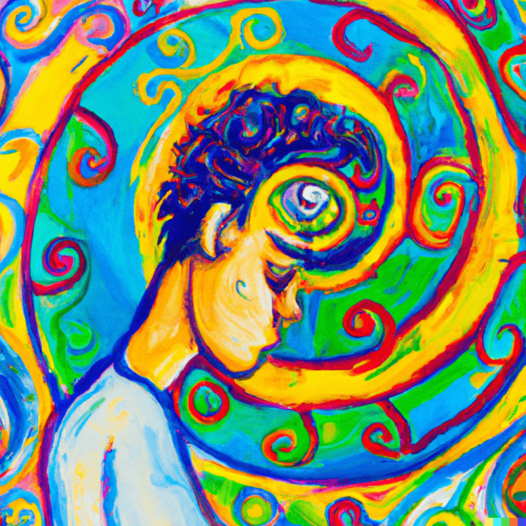 DALL·E 2022-09-14 22.19.37 - An abstract painting of a teen with third eye staring at his reflection in the mirror with bliss on a colorful spiral background-min.png