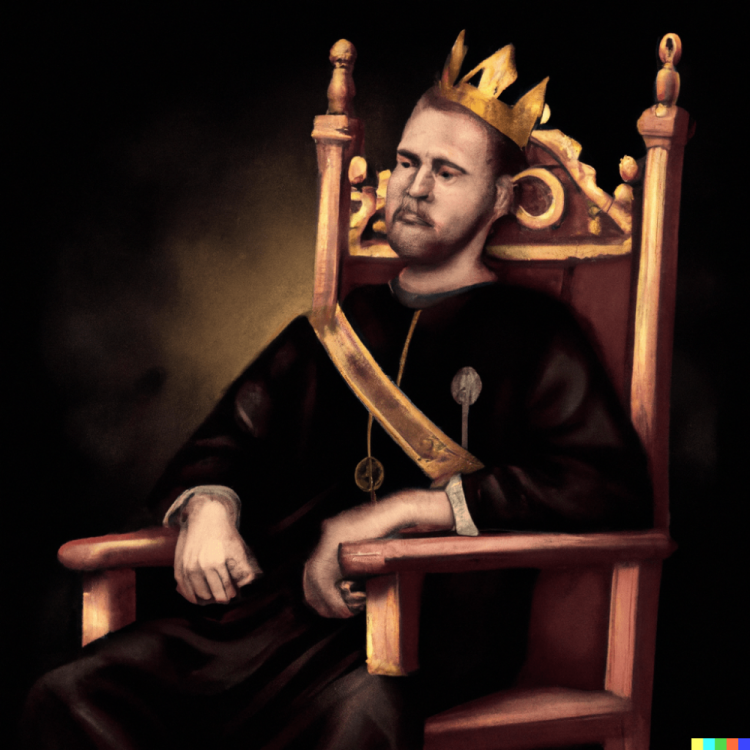 DALL·E 2022-11-14 22.05.43 - realistic painting of a depressed ruler sitting on a throne sad in dark-min.png