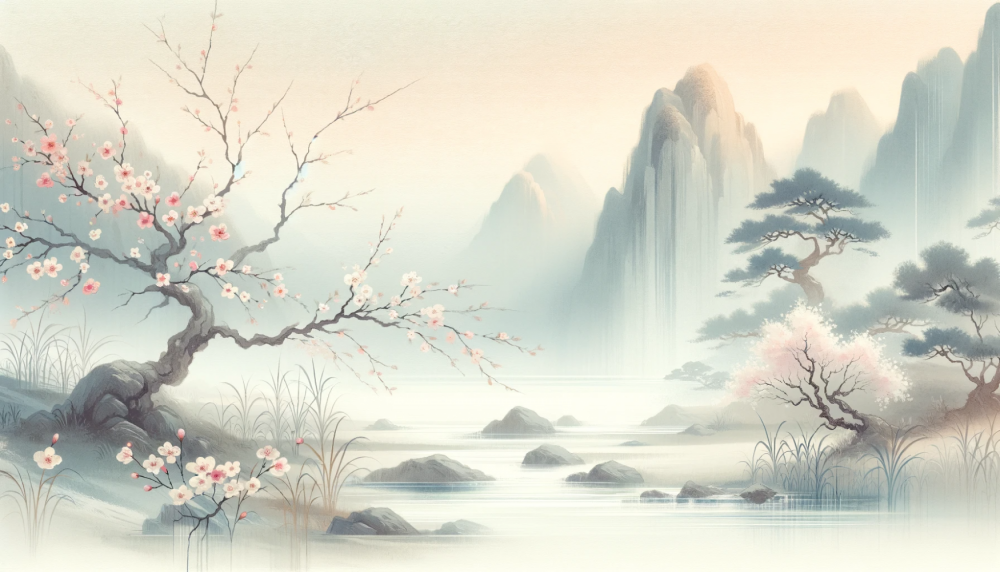 DALL·E 2024-01-17 00.53.50 - A tranquil and harmonious Zen-style painting suitable for a desktop wallpaper. The image features a serene landscape, possibly with elements like a ge.png