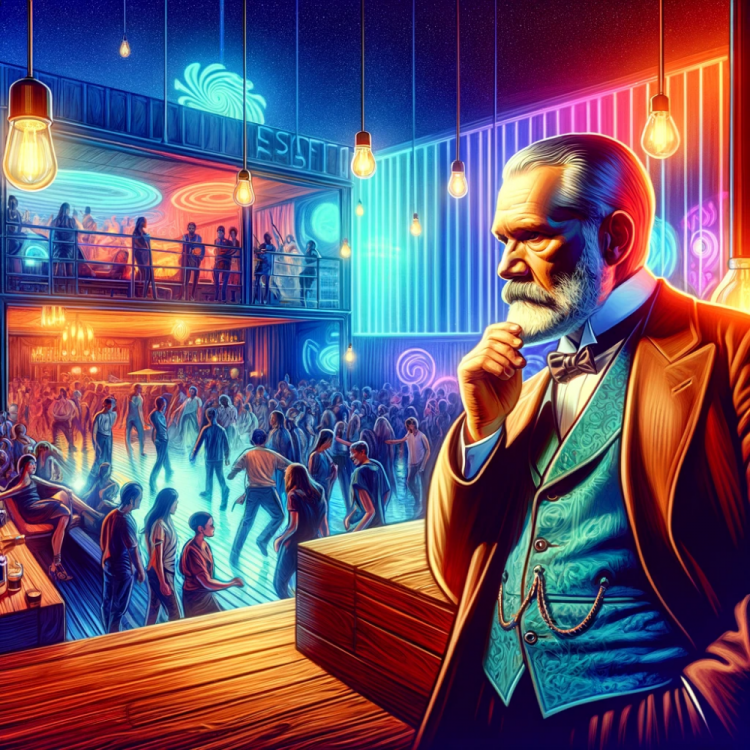 DALL·E 2024-01-18 19.40.07 - An artistic interpretation of Carl Jung, the famous psychologist, at a night club. The scene is vibrant and energetic, with colorful lights and a live.png