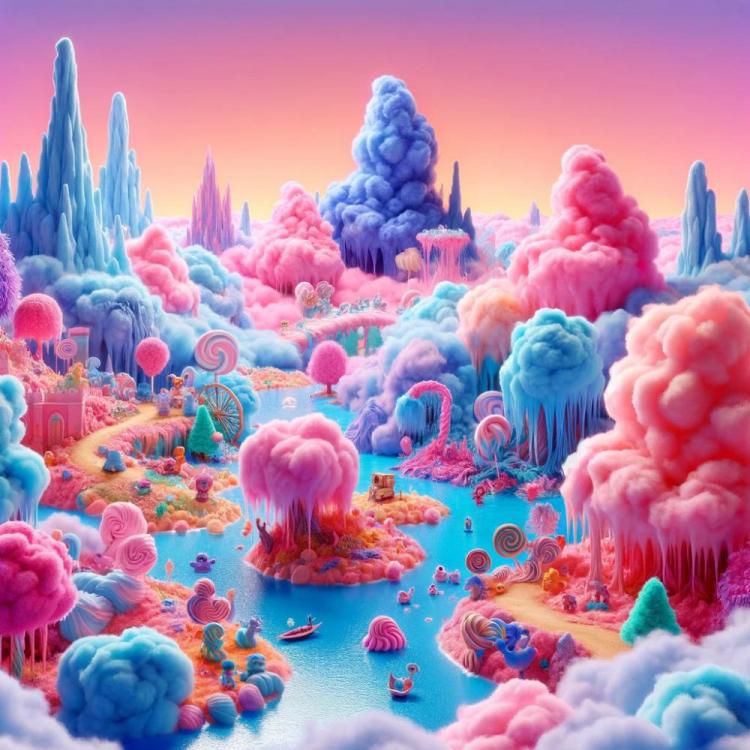DALL·E 2024-03-22 20.43.09 - A whimsical, playful interpretation of 'hell' made entirely out of cotton candy (algodon de azucar). The scene should be colorful and surreal, with va.jpg