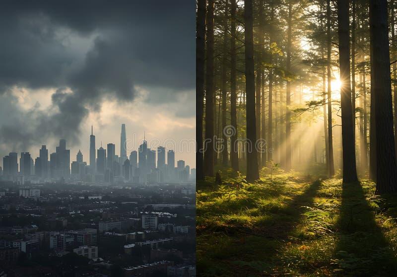image-juxtaposes-smog-filled-city-skyline-against-sun-drenched-forest-highlighting-dichotomy-urban-development-372702078-690718063.jpg